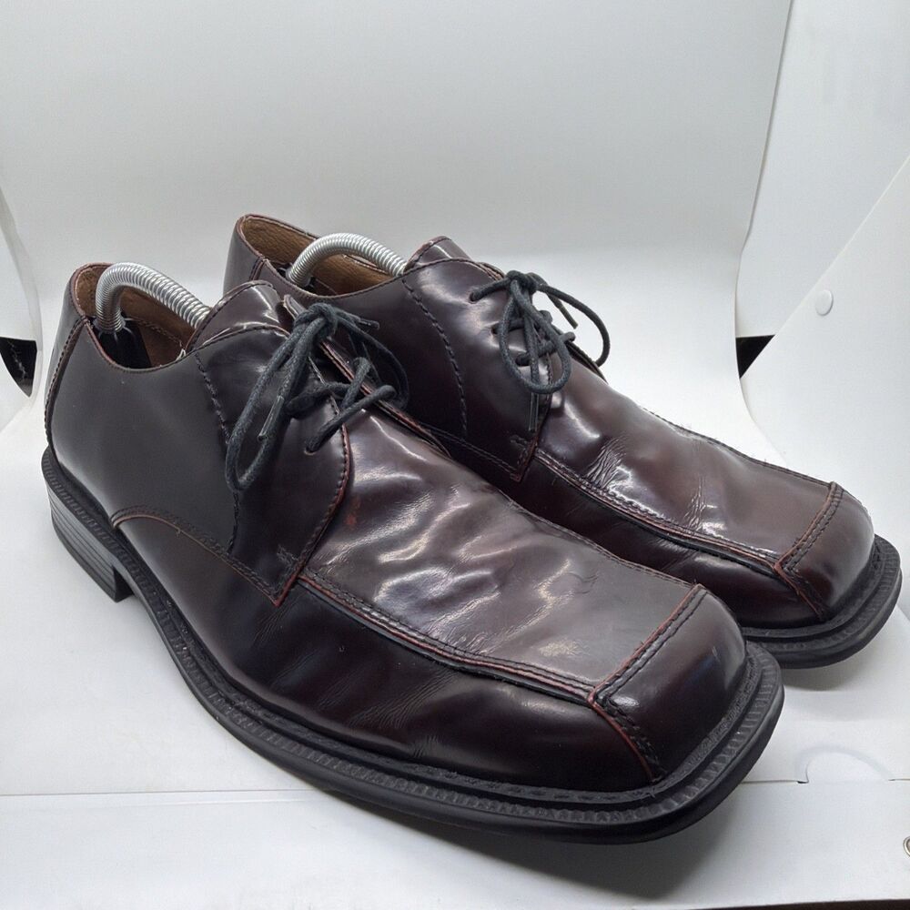 Kenneth Cole Reaction Mens Brown Leather Square Toe Oxford Dress Shoes Size 11.5